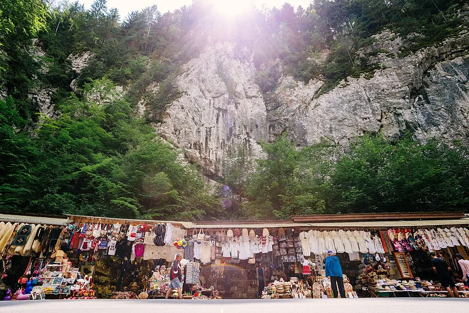 Road through Bicaz Gorge between limestone walls