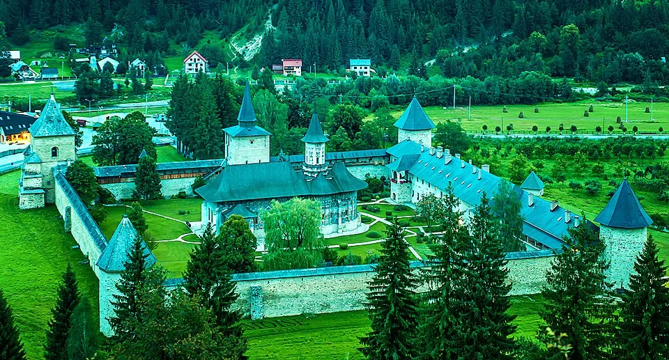 Văratec Monastery context image 2: Overview of the fortified Sucevița Monastery complex.